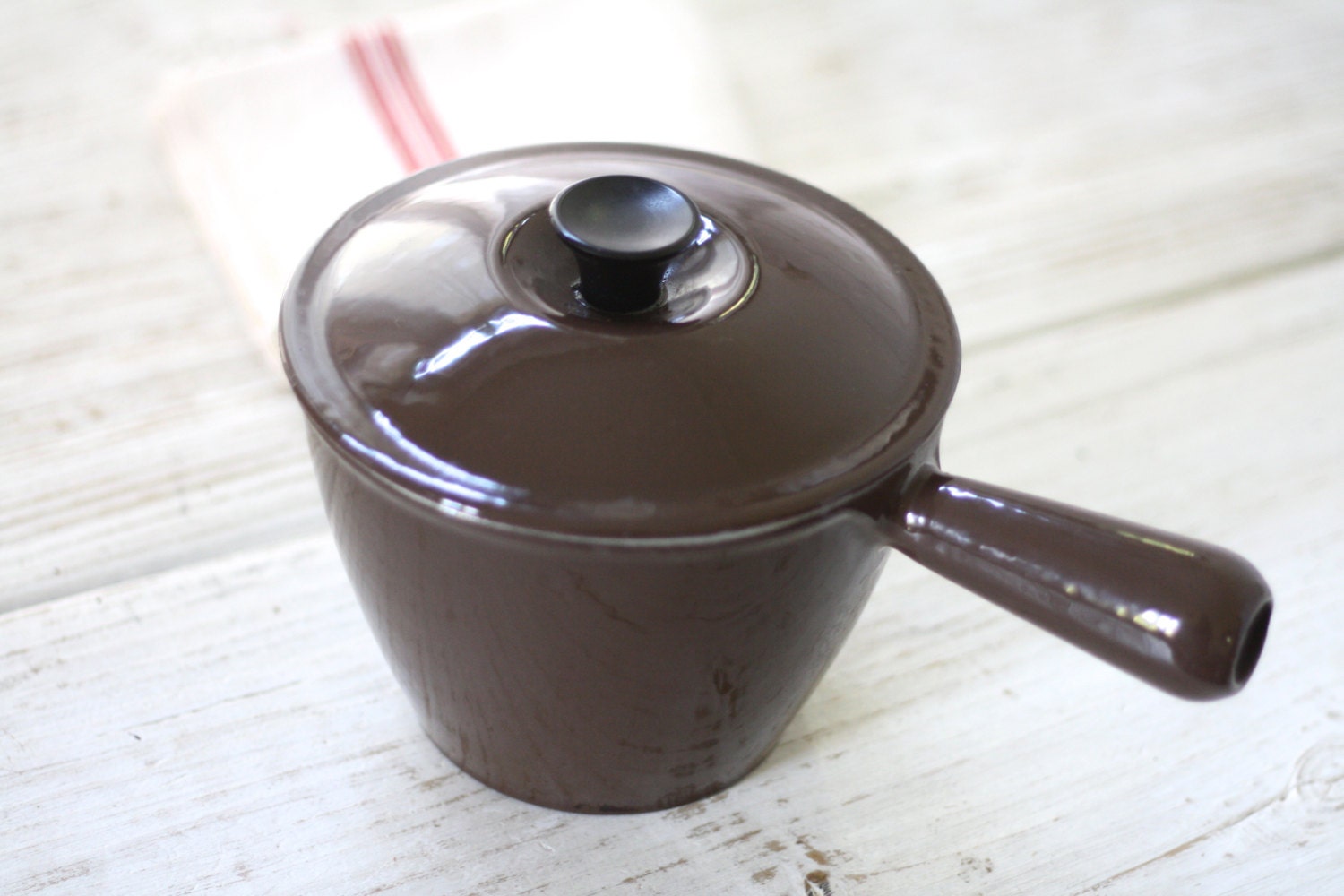 LE CREUSET. French brown enamelled pot. Brown old pot