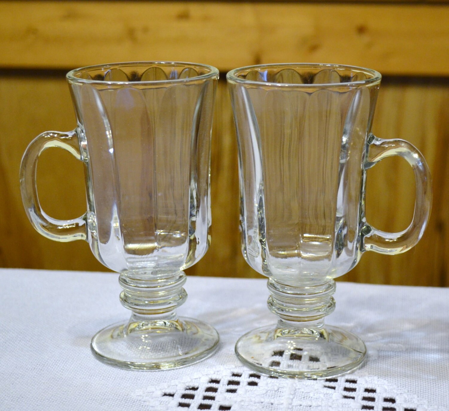 Vintage Clear Glass Irish Coffee Mug Set Of 2 Pedestal Mug