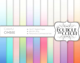 Pastel Ombre digital paper. Gradient digital papers: Soft Ombre background scrapbooking, printables, Commercial Use. pink blue green