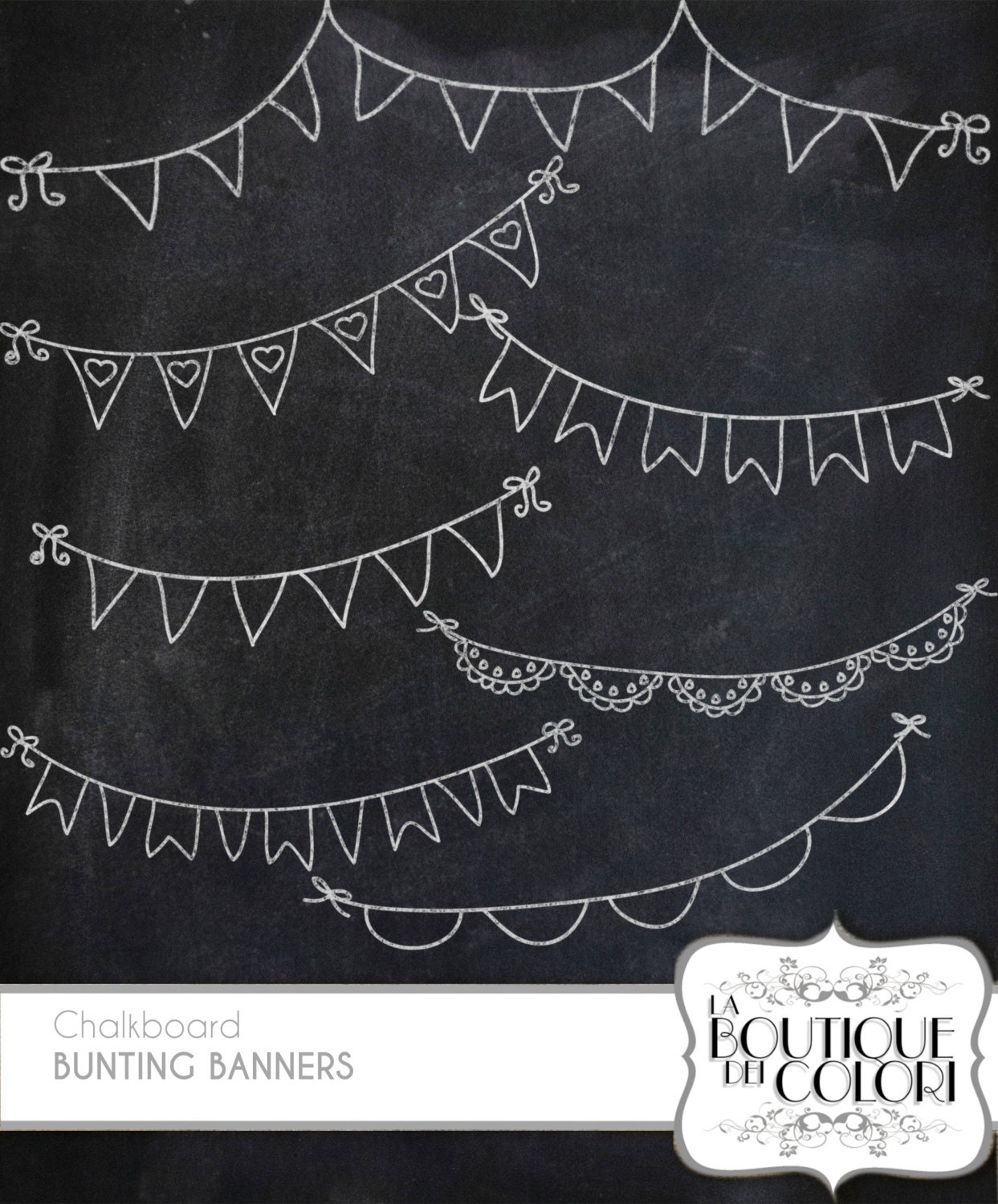 chalkboard Bunting Banners doodle cliparts by LaBoutiqueDeiColori