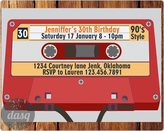 Cassette Invitation Invitation Printable 90s Theme party