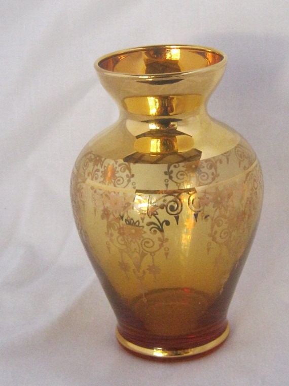 Vecchia-Murano-Venezia-Italy-Small-Amber-Hand-Blown-Glass-Vase