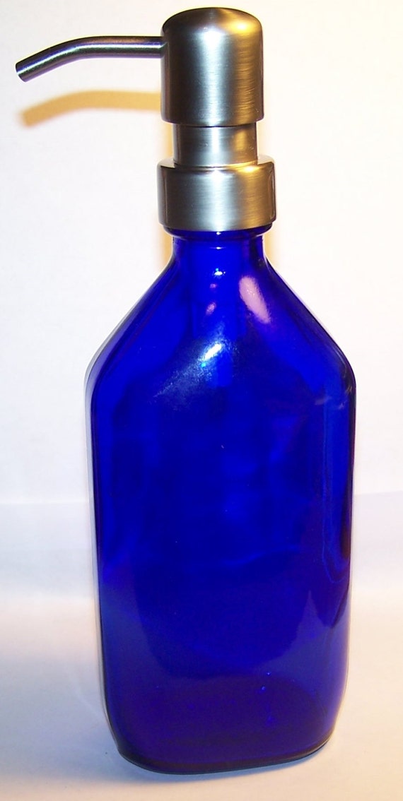Cobalt Blue Glass Bottle Soap Dispenser Metal Pumps by Rhpepsi1