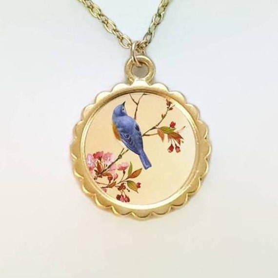 Gold Bird Necklace Japanese Blue Bird Pendant