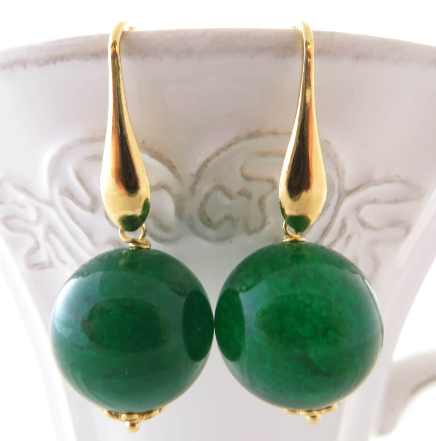 Green jade earrings green emerald earrings gemstone