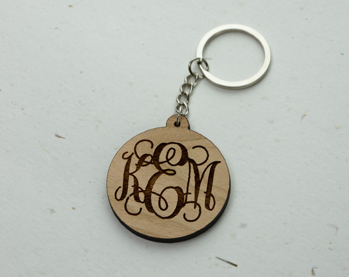 Wooden Monogram Keychain Personalized Engraved Key Chain