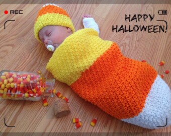 Candy Corn Infant Halloween Costume, Crochet Newborn Photo Prop