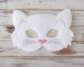 Kids Cat Mask - Felt Mask - Kitty - White , Black - Costume - Dress Up - Halloween - Pretend Play