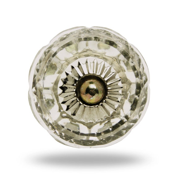 Round Decorative Clear Glass Knob with Chrome Finish Cut