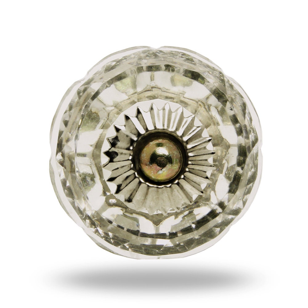 Round Decorative Clear Glass Knob with Chrome Finish Cut