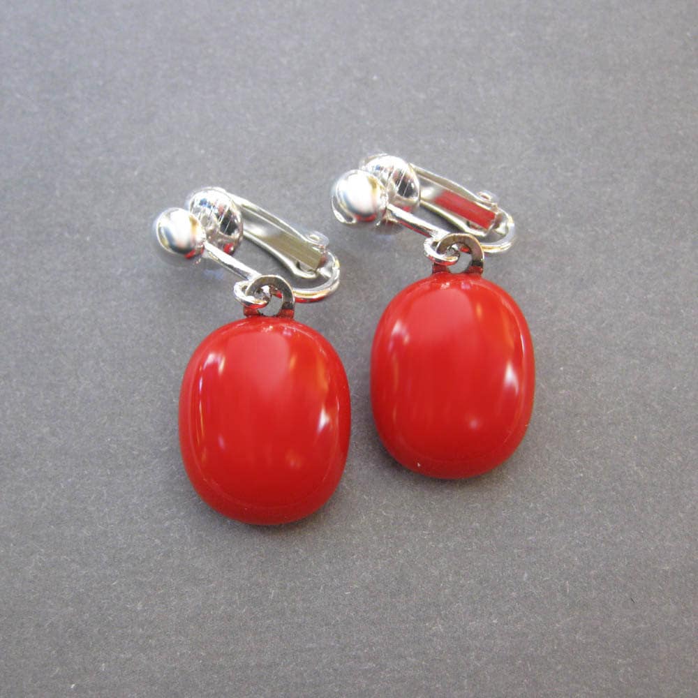 Red Clip On Earrings Dangle Clip Earrings Tomato Red