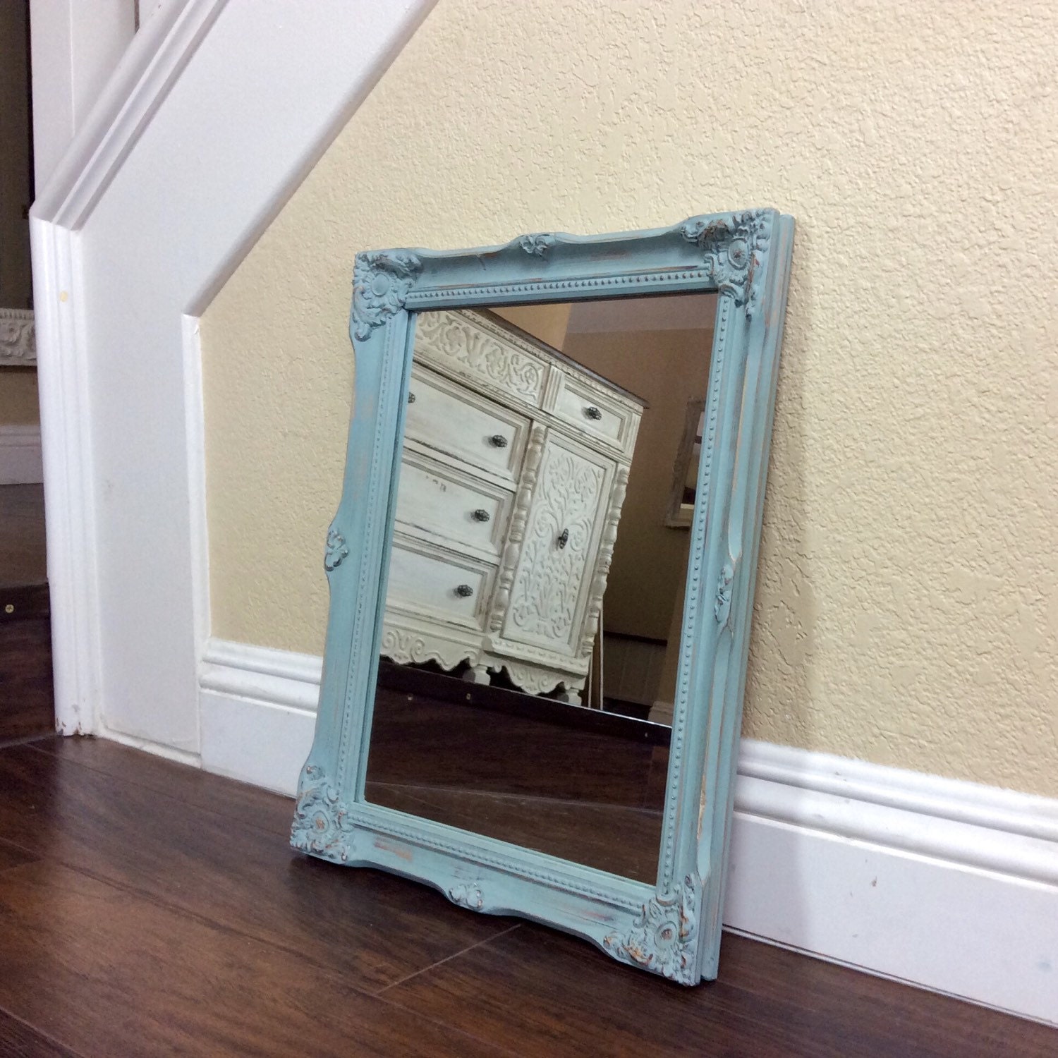 MIRROR Blue Mirror Ornate Mirror Nursery Decor Shabby