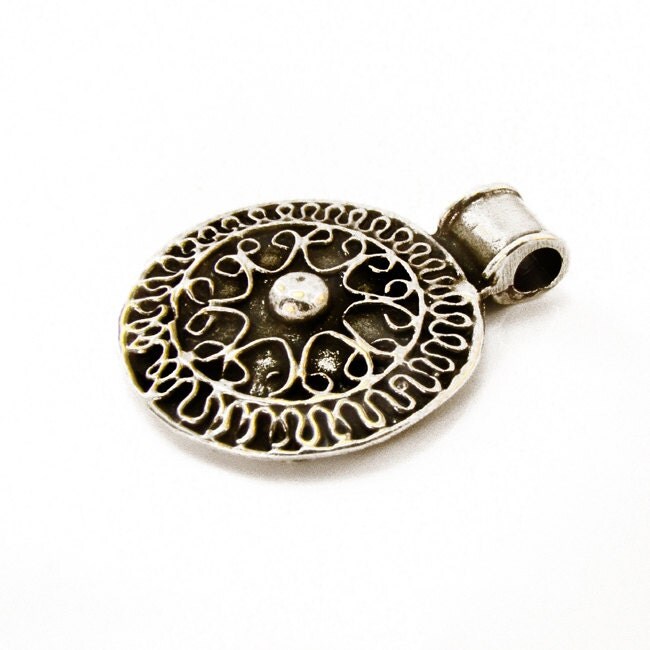 Ethnic Metal Pendant Silver Tone Tribal Pendant 38x30mm for