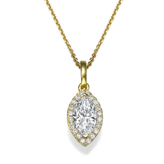 Marquise Diamond Pendant Necklace 14K Gold Necklace 0.9 CT