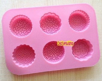 6-cavity Round moon cake mold soap mould Flexible Silicone Mold Polymer Clay Mold Baking mold bath bomb mold soap making