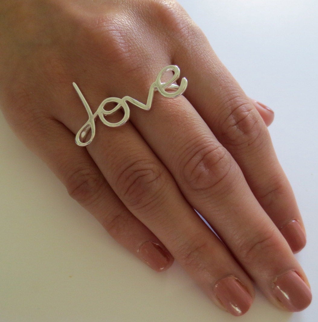 Two Finger Love Ring/Sterling Silver Two Finger Ring/Gold Two