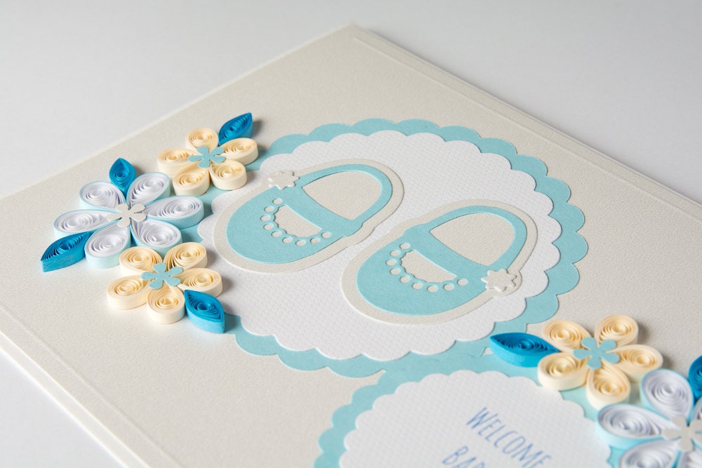 Blue Baby Shower Card Quilling Baby Boy Little by PaperParadisePL