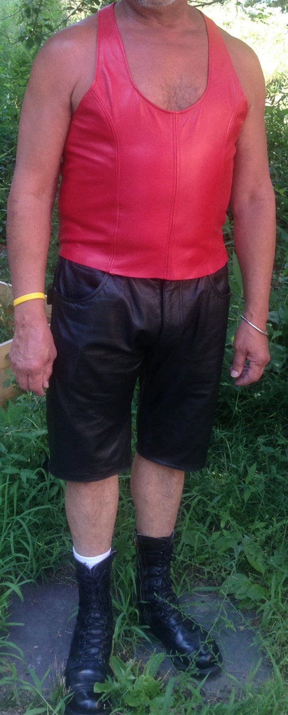 Leather Red Men Tank Top by JERDESIGN1 on Etsy