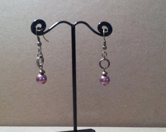 Antique Brass Drop Earrings with Purple Glass Pearls