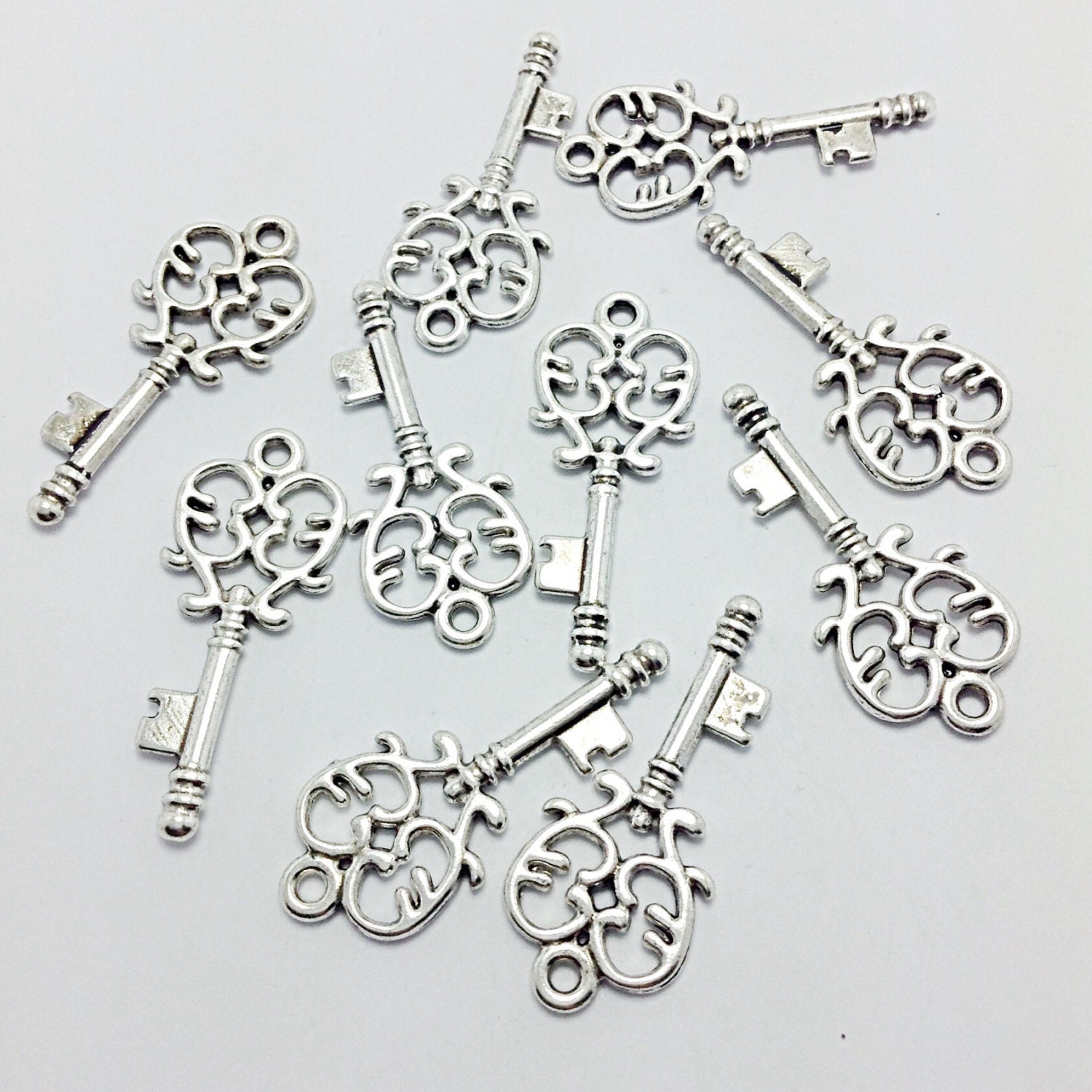 BULK 40 Key Charms Skeleton Key Charms Silver Key Charms