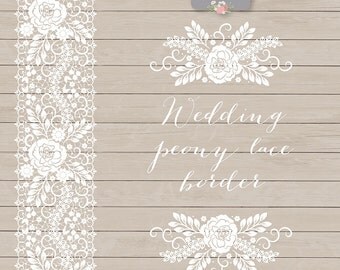 Vector Wedding Peony Lace Border Invitation Clipart White Vector Wedding Peony Lace Border Invitation Clipart White