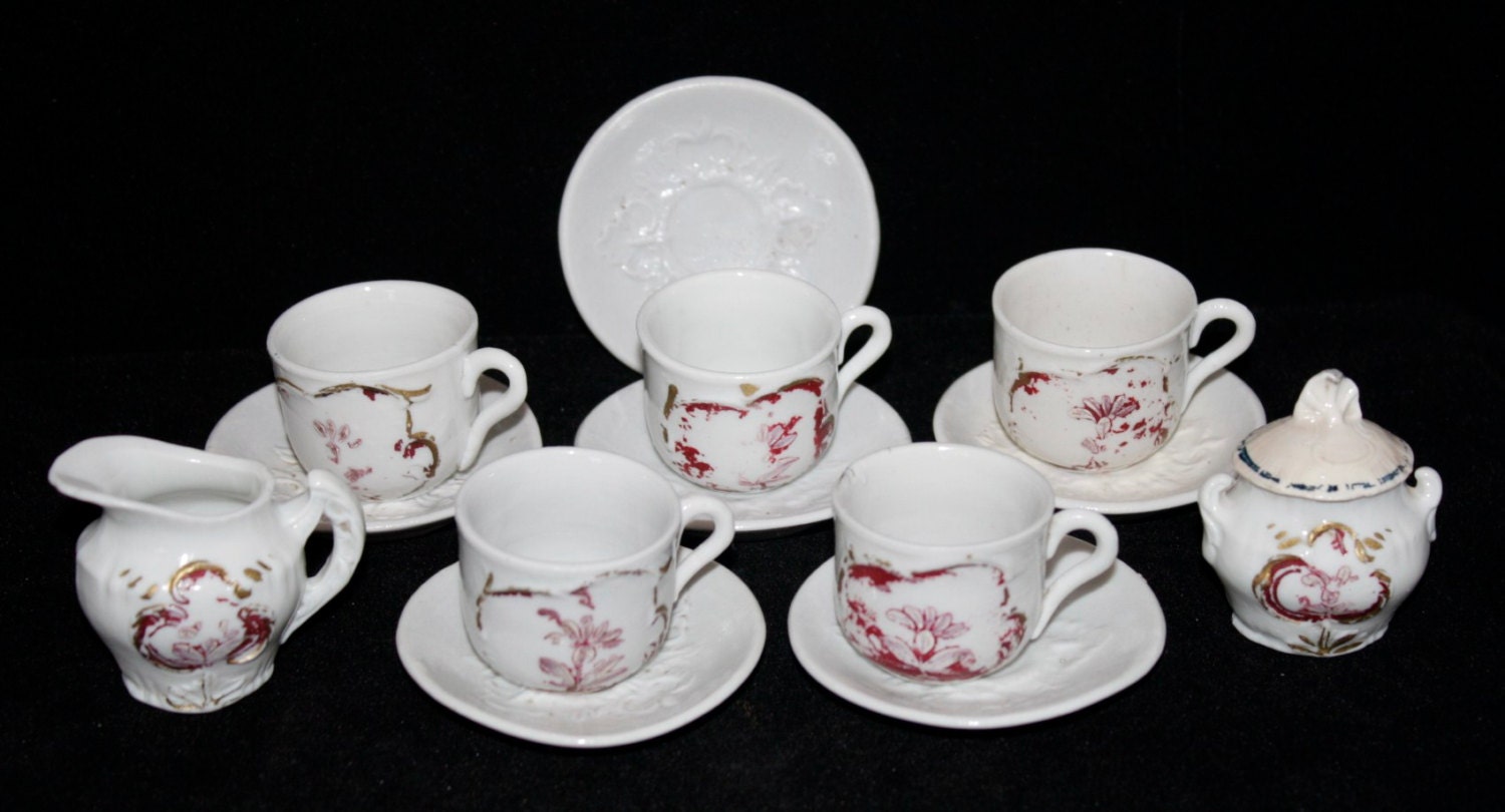 Antique Children's Toy Tea Set 14 Piece Miniature