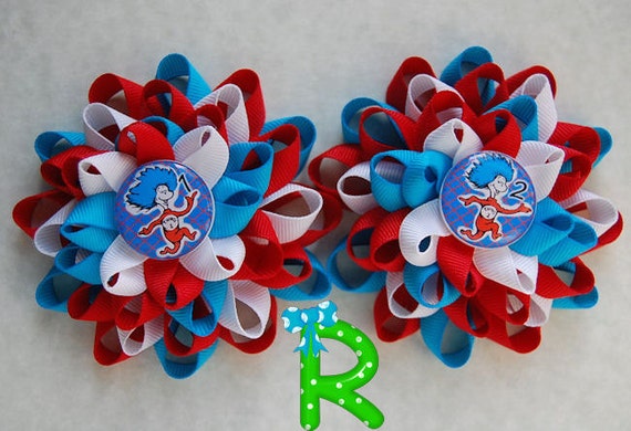 Moños para niñas de dr seuss gancho de cinta por RoshelysBowtique Moños para niñas de dr seuss gancho de cinta por RoshelysBowtique