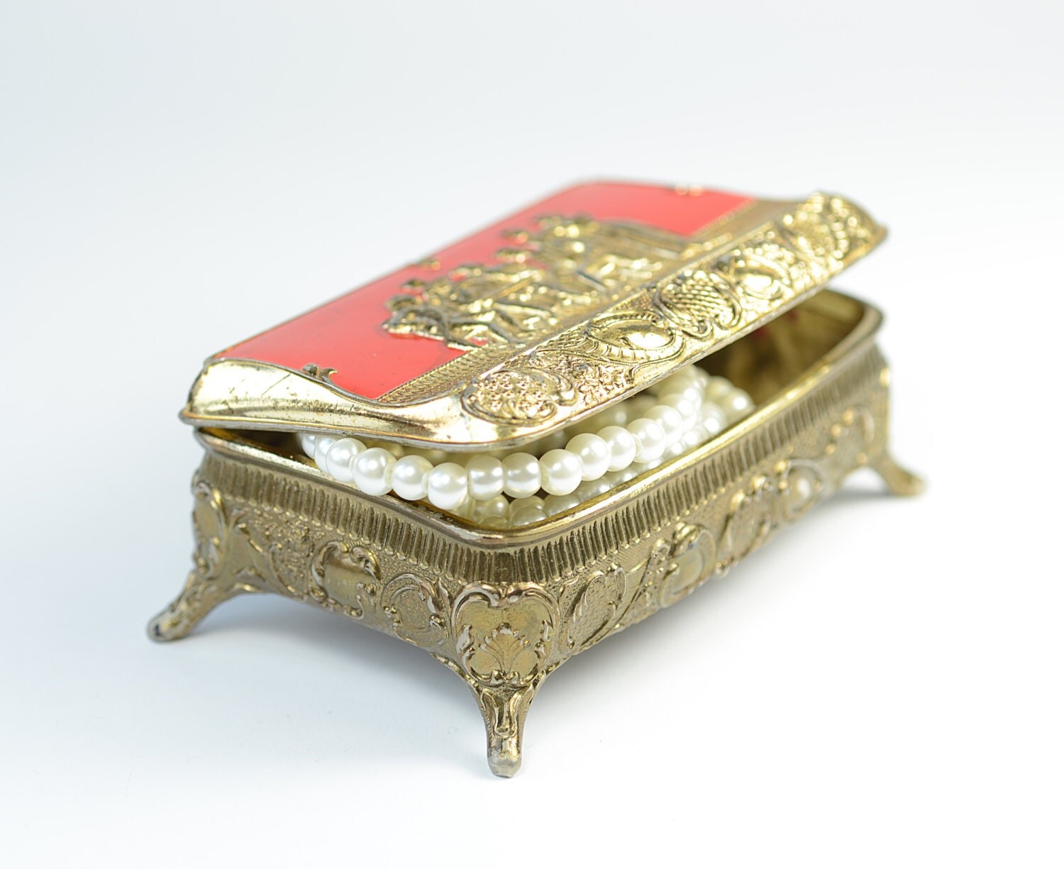 vintage trinket box collectible jewelry box small metal