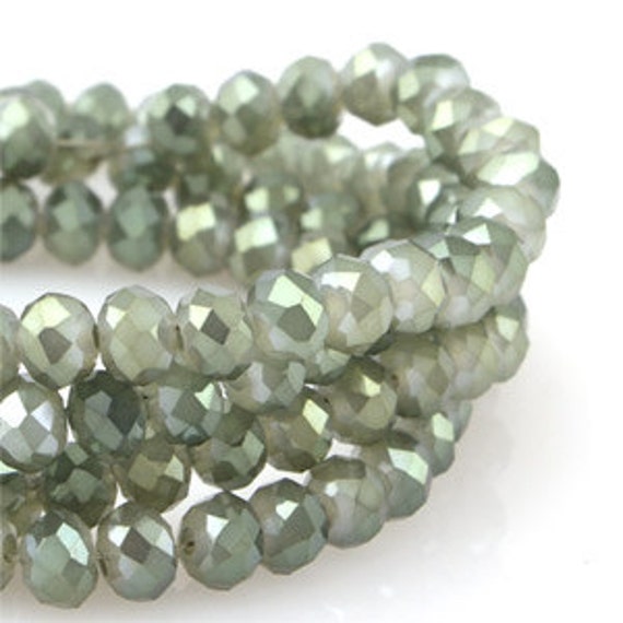 4mm Khaki & Light Green Opaque Crystal glass Rondelle Faceted