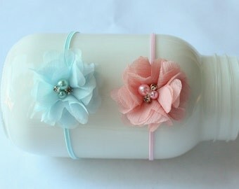 Baby Chiffon Flower Headband, Newborn Photo Prop, Flower Headband, Baby Shower GIft, Ready to Ship.