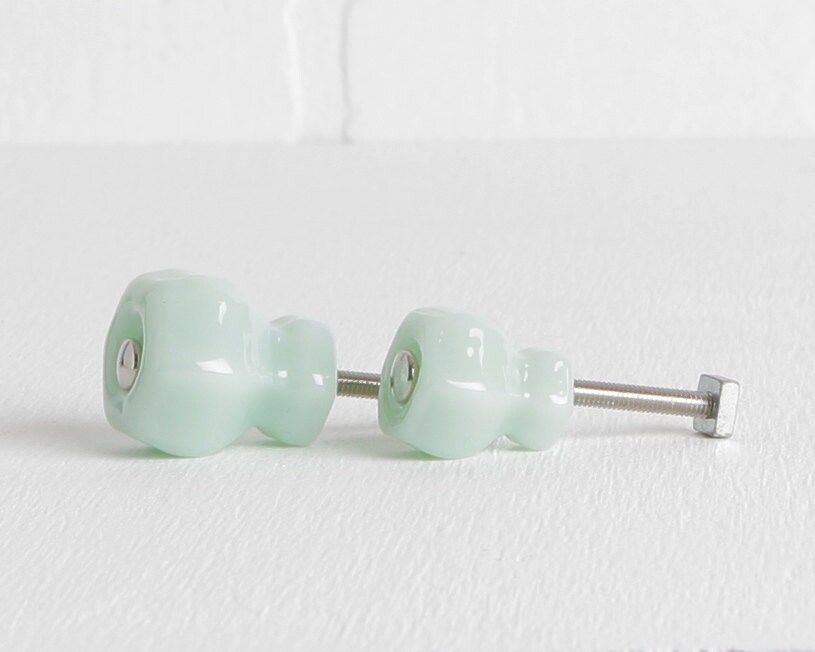 Light Green Jadeite Milk Glass or Drawer Knobs Beach