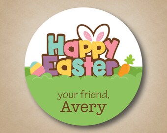 Happy Easter Sticker Personalized Easter Treat Labels Bunny Ears Custom Favor Label Easter Party Stickers Easter Candy Sticker