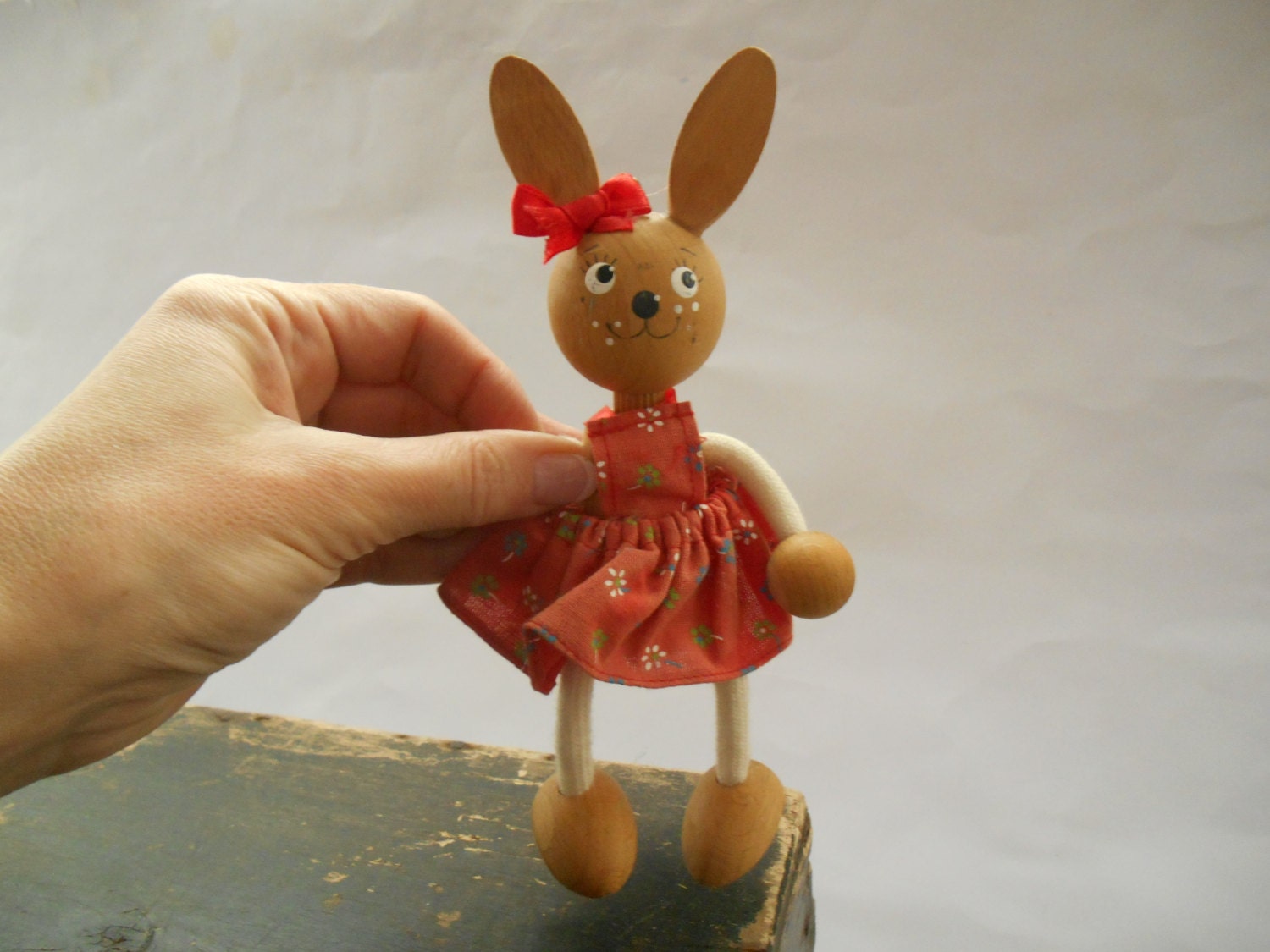 Vintage wooden bunny toy Wood rabbit figurine Wooden bunny