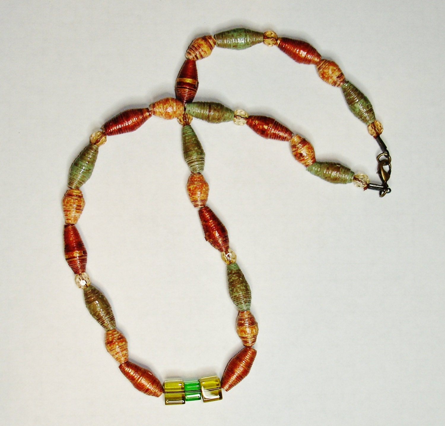 Paper Bead Necklace Handmade Jewelry Fall Warm Tones