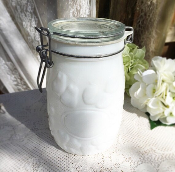 Milk Glass Mason Jar Swing top bottle cannister locking