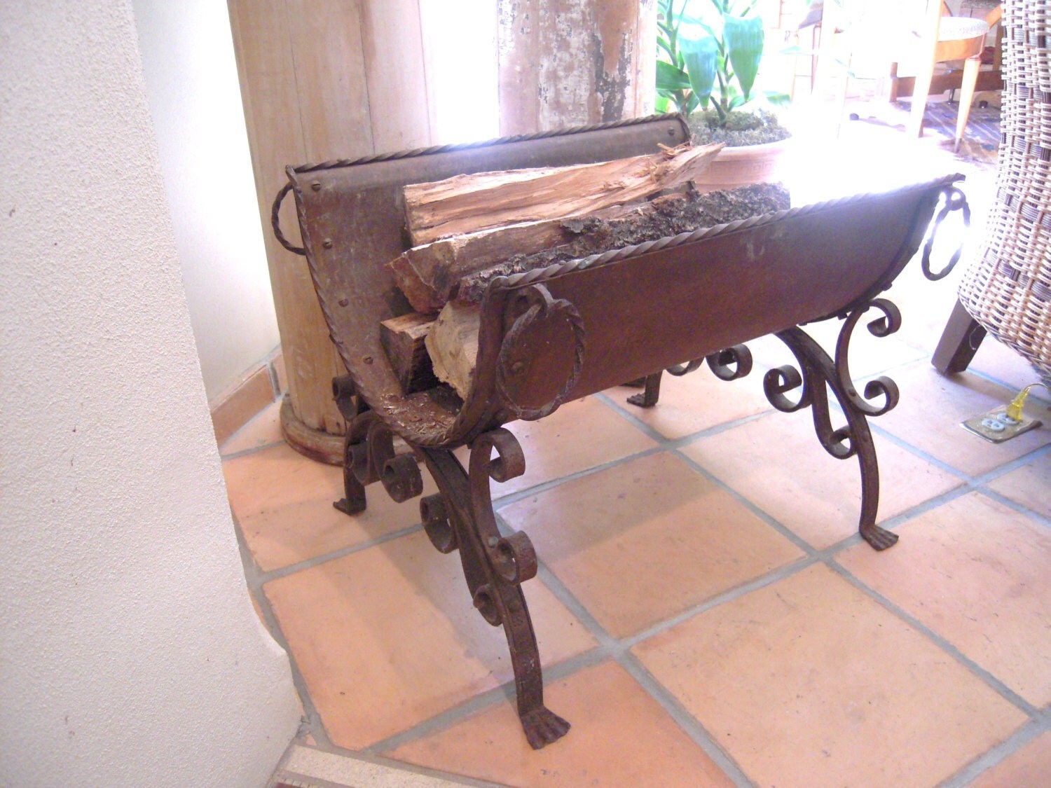 Antique Wood Holder Wrought Iron Haute Juice