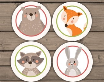 Woodland Cupcake Toppers Favor Tags Birthday Party Decoration Stickers Baby shower favors Boy or Girl Instant download Digital PRINTABLE DIY