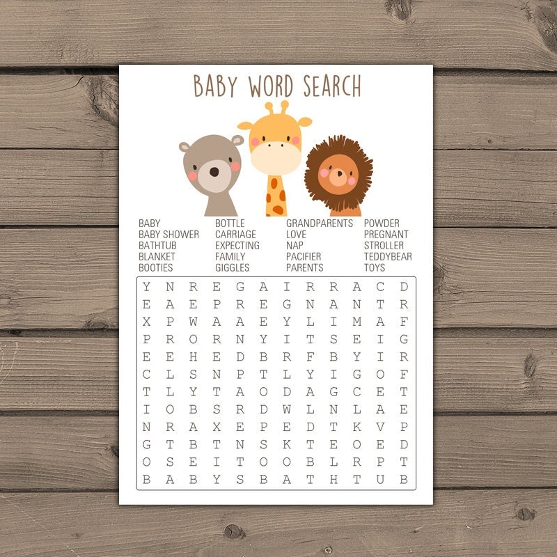 Baby shower word search game Woodland baby shower game Baby