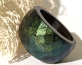 MOOD Ring, Resin Rings, Color Shift Jewelry, Emerald - Gold - Teal Blue, Chameleon rings, 2015 Fashion Jewelry Trends, ResinHeavenUSA
