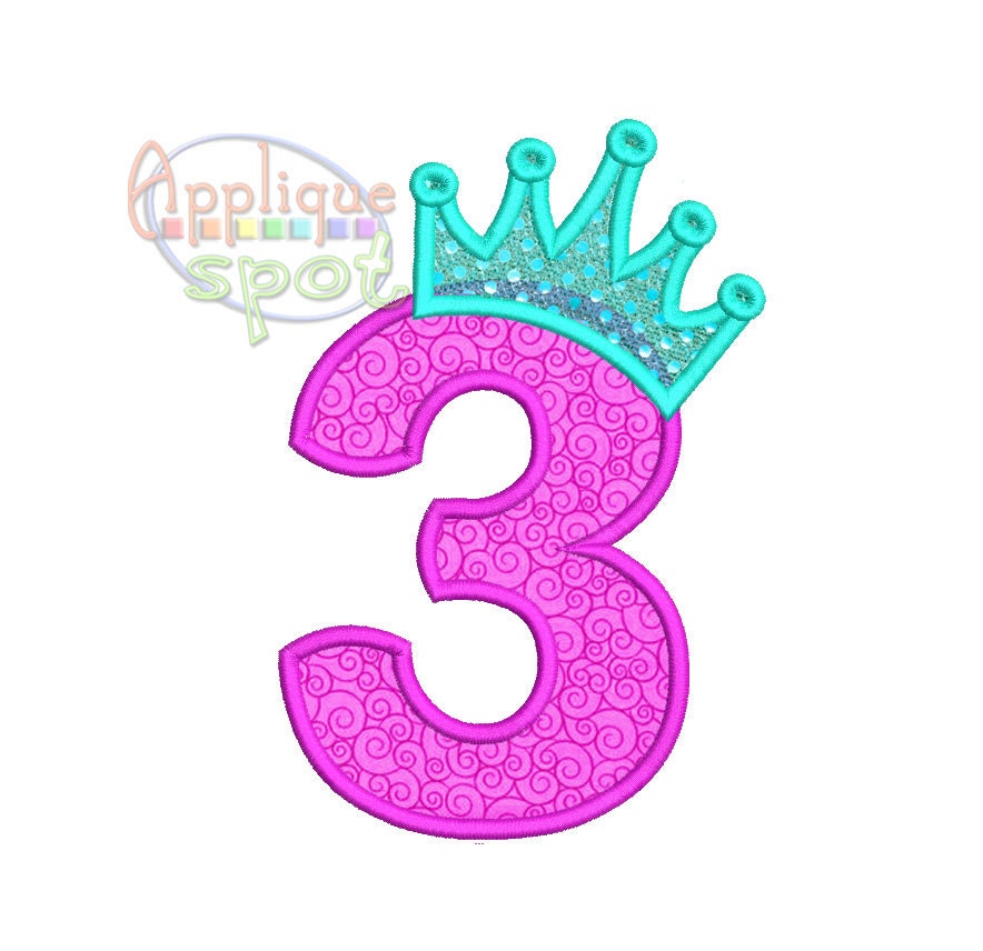 Princess Crown Third 3rd Birthday 3 4x4 5x7 6x10 Applique