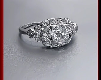 Vintage Art Deco Antique Engagement Ring Old European Cut Diamond Platinum Wedding Ring - ER 432S