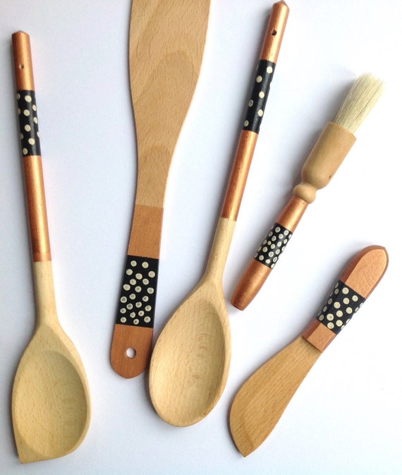 Items similar to Painted Wooden Kitchen Utensil Collection Gift Set in