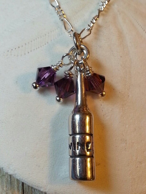 Wine bottle necklace with Swarovski crystal by BeachCabinJewels