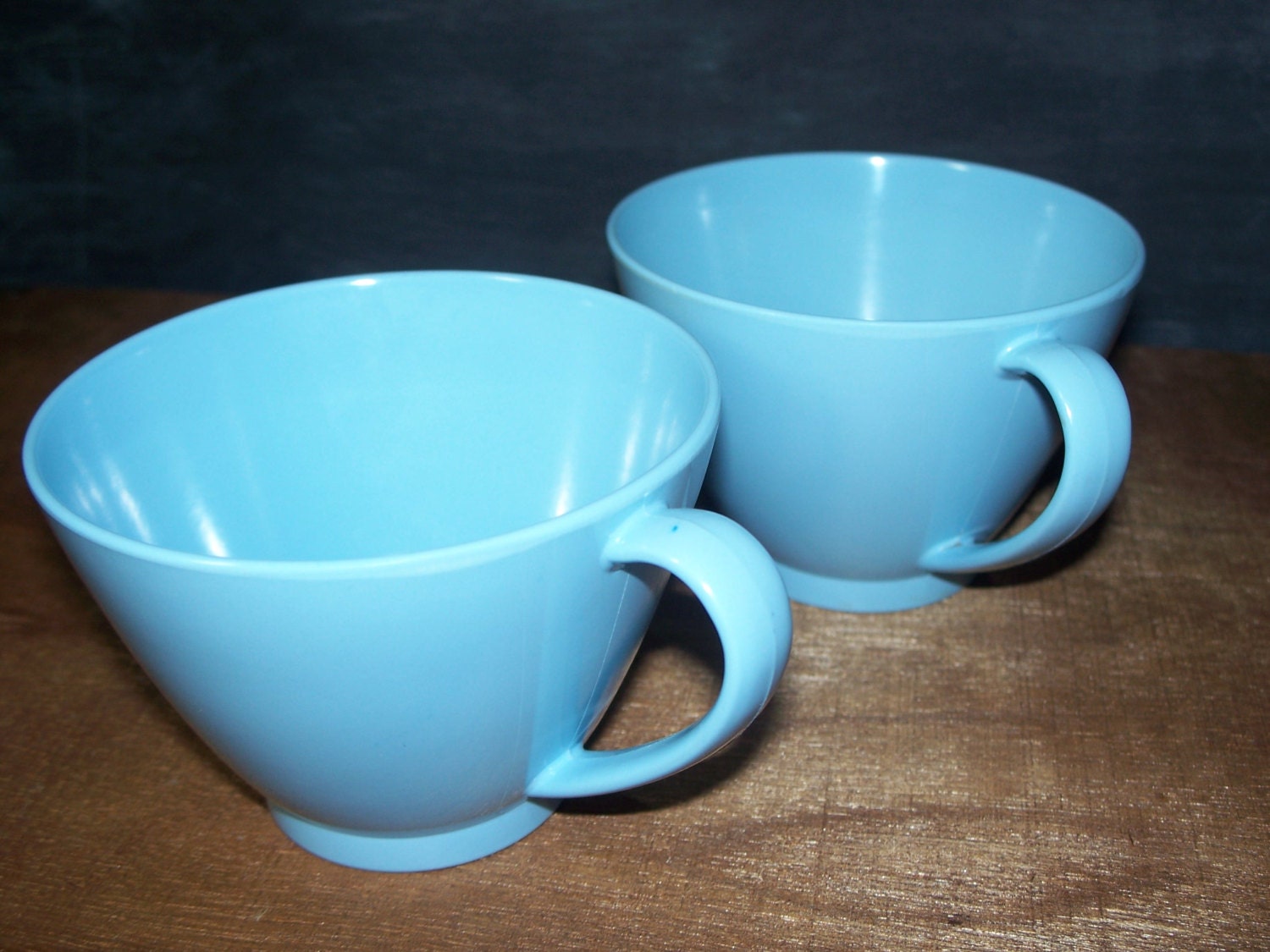 Pair of Vintage Robin Egg Blue Lenotex Melamine Coffee Cups / Camping
