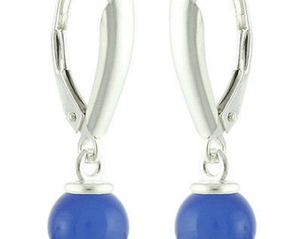 925 Sterling Silver 6mm Round / Ball Natural Gemstones Leverback Earrings