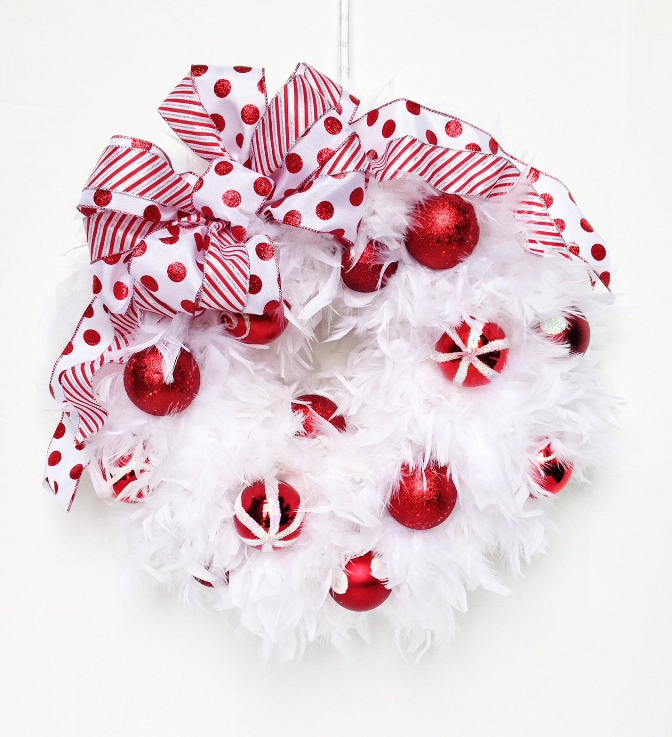 Christmas Wreath - Peppermint- White wreath - Holiday decor -Wreath -door decoration- Christmas decoration, Christmas wreath-Snow-
