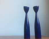 Danish candlesticks pair mid century modern blue color