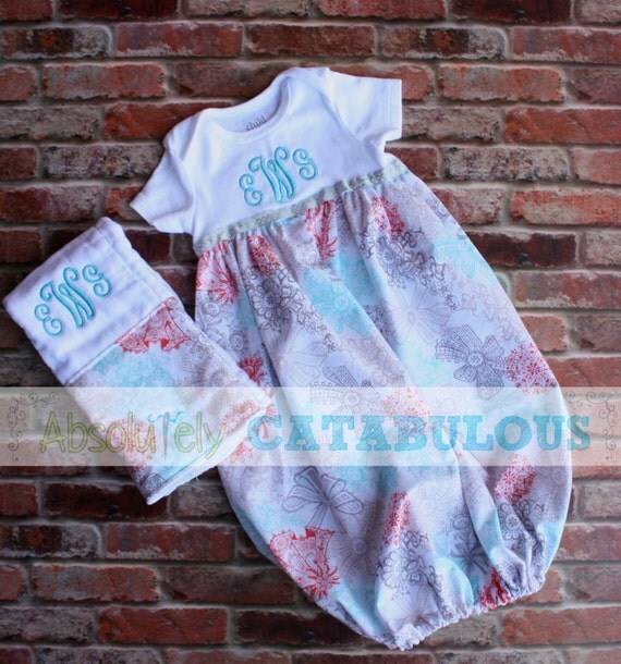 Infant elastic bottom gown with monogram by AbsolutelyCatabulous