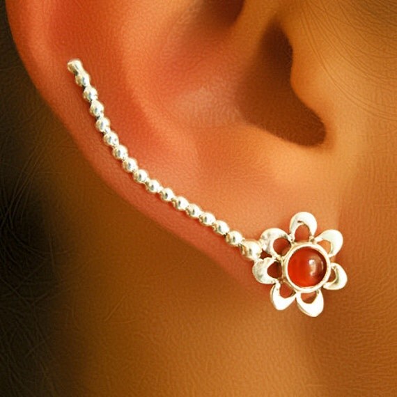 Silver Ear Cuff Ear Climber Climber Earrings Gemstone