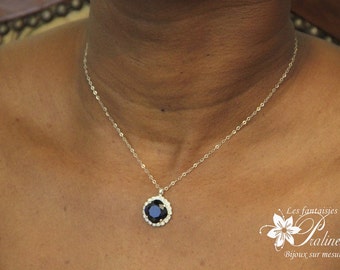 Collier de mariage Byzance pendentif en cristal bleu saphir - Bridal rhinestones necklace